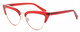 Profile View of Elton John DOO WOP 2 Designer Reading Eye Glasses in Ruby Red Crystal Silver Ladies Cat Eye Full Rim Acetate 54 mm