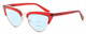 Profile View of Elton John DOO WOP 2 Designer Progressive Lens Blue Light Blocking Eyeglasses in Ruby Red Crystal Silver Ladies Cat Eye Full Rim Acetate 54 mm