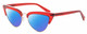 Profile View of Elton John DOO WOP 2 Designer Polarized Reading Sunglasses with Custom Cut Powered Blue Mirror Lenses in Ruby Red Crystal Silver Ladies Cat Eye Full Rim Acetate 54 mm