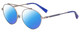 Profile View of Elton John DREAMER 3 Designer Polarized Reading Sunglasses with Custom Cut Powered Blue Mirror Lenses in Platinum Silver Cobalt Blue Glitter Unisex Round Full Rim Metal 54 mm