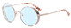 Profile View of Elton John HIPPIE Designer Blue Light Blocking Eyeglasses in Silver White Pink Mosaic Pattern Unisex Round Full Rim Stainless Steel 54 mm