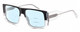 Profile View of Elton John LUCKY STAR 2 Designer Progressive Lens Blue Light Blocking Eyeglasses in Black Fade Blue Grey Clear Crystal Unisex Square Full Rim Acetate 58 mm