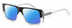 Profile View of Elton John LUCKY STAR 2 Designer Polarized Reading Sunglasses with Custom Cut Powered Blue Mirror Lenses in Black Fade Blue Grey Clear Crystal Unisex Square Full Rim Acetate 58 mm