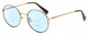 Profile View of Elton John MALIBU Designer Progressive Lens Blue Light Blocking Eyeglasses in Yellow Gold Black Unisex Round Full Rim Metal 54 mm