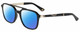 Profile View of Police SPLA53 Designer Polarized Reading Sunglasses with Custom Cut Powered Blue Mirror Lenses in Gloss Black Gold Unisex Panthos Full Rim Acetate 55 mm