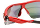 Close Up View of Calabria Rally Unisex Men Womens POLARIZED Pickleball Sunglasses Glasses Eyewear in Metallic Red Black Frame with Red Mirror Lens