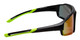 Side View of Calabria Cross-Court Unisex Mens Womens Pickleball Sunglasses Protective Glasses in Matte Black Lime Green Frame with Green Mirror Lens