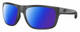 Profile View of Costa Del Mar Broadbill Designer Polarized Reading Sunglasses with Custom Cut Powered Blue Mirror Lenses in Matte Gray Black Unisex Square Full Rim Acetate 61 mm