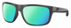 Profile View of Costa Del Mar Broadbill Designer Polarized Reading Sunglasses with Custom Cut Powered Green Mirror Lenses in Matte Gray Black Unisex Square Full Rim Acetate 61 mm