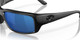 Top View of Costa Del Mar Fantail Unisex Sunglasses in Black/Polarized Blue Mirror 580P 59mm