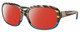 Profile View of Costa Del Mar Gannet Designer Polarized Sunglasses with Custom Cut Red Mirror Lenses in Shiny Brown Clear Blue Crystal Wahoo Gold Ladies Square Full Rim Acetate 58 mm