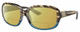 Profile View of Costa Del Mar Gannet Designer Polarized Reading Sunglasses with Custom Cut Powered Sun Flower Yellow Lenses in Shiny Brown Clear Blue Crystal Wahoo Gold Ladies Square Full Rim Acetate 58 mm