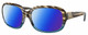 Profile View of Costa Del Mar Gannet Designer Polarized Reading Sunglasses with Custom Cut Powered Blue Mirror Lenses in Shiny Brown Clear Blue Crystal Wahoo Gold Ladies Square Full Rim Acetate 58 mm
