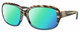 Profile View of Costa Del Mar Gannet Designer Polarized Reading Sunglasses with Custom Cut Powered Green Mirror Lenses in Shiny Brown Clear Blue Crystal Wahoo Gold Ladies Square Full Rim Acetate 58 mm