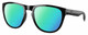 Profile View of Costa Del Mar Irie Designer Polarized Reading Sunglasses with Custom Cut Powered Green Mirror Lenses in Shiny Black Unisex Panthos Full Rim Acetate 55 mm