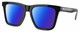 Profile View of Costa Del Mar Keramas Designer Polarized Sunglasses with Custom Cut Blue Mirror Lenses in Shiny Black Silver Unisex Square Full Rim Acetate 54 mm