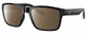 Profile View of Costa Del Mar Paunch Designer Polarized Sunglasses with Custom Cut Amber Brown Lenses in Shiny Black Unisex Square Full Rim Acetate 57 mm