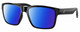 Profile View of Costa Del Mar Paunch Designer Polarized Sunglasses with Custom Cut Blue Mirror Lenses in Shiny Black Unisex Square Full Rim Acetate 57 mm