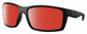 Profile View of Costa Del Mar Reefton Designer Polarized Sunglasses with Custom Cut Red Mirror Lenses in Matte Black Blackout Unisex Rectangular Full Rim Acetate 64 mm