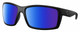 Profile View of Costa Del Mar Reefton Designer Polarized Sunglasses with Custom Cut Blue Mirror Lenses in Matte Black Blackout Unisex Rectangular Full Rim Acetate 64 mm