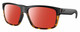 Profile View of Costa Del Mar Slack Tide Designer Polarized Sunglasses with Custom Cut Red Mirror Lenses in Matte Black Shiny Amber Brown Tortoise Havana Unisex Square Full Rim Acetate 60 mm