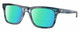 Profile View of Costa Del Mar Tybee Designer Polarized Reading Sunglasses with Custom Cut Powered Green Mirror Lenses in Blue Teal Crystal Ocean Currents Unisex Panthos Full Rim Acetate 55 mm