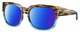 Profile View of Costa Del Mar Waterwoman II Designer Polarized Sunglasses with Custom Cut Blue Mirror Lenses in Shiny Brown Beige Blue Clear Crystal Wahoo Ladies Cat Eye Full Rim Acetate 58 mm