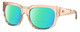 Profile View of Costa Del Mar Waterwoman Designer Polarized Reading Sunglasses with Custom Cut Powered Green Mirror Lenses in Shiny Blonde Crystal Beige Ladies Cat Eye Full Rim Acetate 55 mm