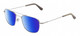 Profile View of American Optical Checkmate Designer Polarized Reading Sunglasses with Custom Cut Powered Blue Mirror Lenses in Shiny Silver Grey Unisex Pilot Full Rim Metal 56 mm