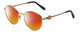 Profile View of Chopard VCHC52S-0300 Designer Polarized Sunglasses with Custom Cut Red Mirror Lenses in Shiny 23KT Gold Plated/Black/Heart Gemstone Accent Ladies Round Full Rim Metal 51 mm