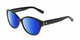 Profile View of Kate Spade KIERST2-807-Y7 Designer Polarized Sunglasses with Custom Cut Blue Mirror Lenses in Gloss Black Silver Logo Ladies Cat Eye Full Rim Acetate 56 mm