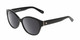 Profile View of Kate Spade KIERST2-807-Y7 Designer Polarized Reading Sunglasses with Custom Cut Powered Smoke Grey Lenses in Gloss Black Silver Logo Ladies Cat Eye Full Rim Acetate 56 mm