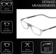 Frame Dimensions View of Calabria SP03 Snap Magnetic Reading Glasses Crystal Grey Front Connect Adjustable Temples Around Neck Hanging Readers