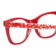 Close Up View of Eyebobs Florence 2746-01 Designer Progressive Lens Prescription Rx Eyeglasses in Red Crystal Ladies Cateye Full Rim Acetate 47 mm
