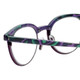 Close Up View of Eyebobs Low Hanging Fruit 3159-52 Designer Bi-Focal Prescription Rx Eyeglasses in Purple Green Marble Swirl Ladies Round Full Rim Acetate 50 mm