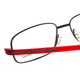 Close Up View of Porsche Design P8125-D-57 Designer Single Vision Prescription Rx Eyeglasses in Dark Gun Metal & Red Unisex Rectangle Full Rim Titanium 57 mm