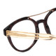 Close Up View of Scott&Zelda SZ7431 Designer Single Vision Prescription Rx Eyeglasses in Tortoise Havana Brown Gold Crystal Amber Tips Unisex Oval Full Rim Acetate 50 mm