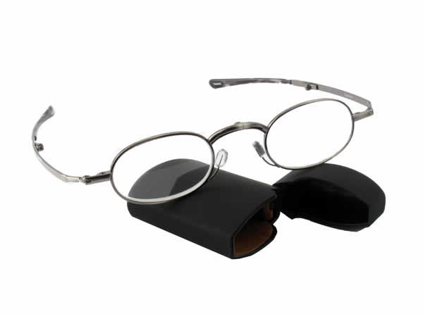 Spec-Fold Folding Ultra Compact Reading Glasses w/Case Silver&Corning Glass Lens