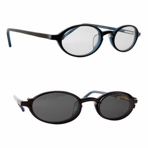 Magnetic Clip-On 900 in Black-Blue Polarized Reading Sunglasses :: Custom Left & Right Lens