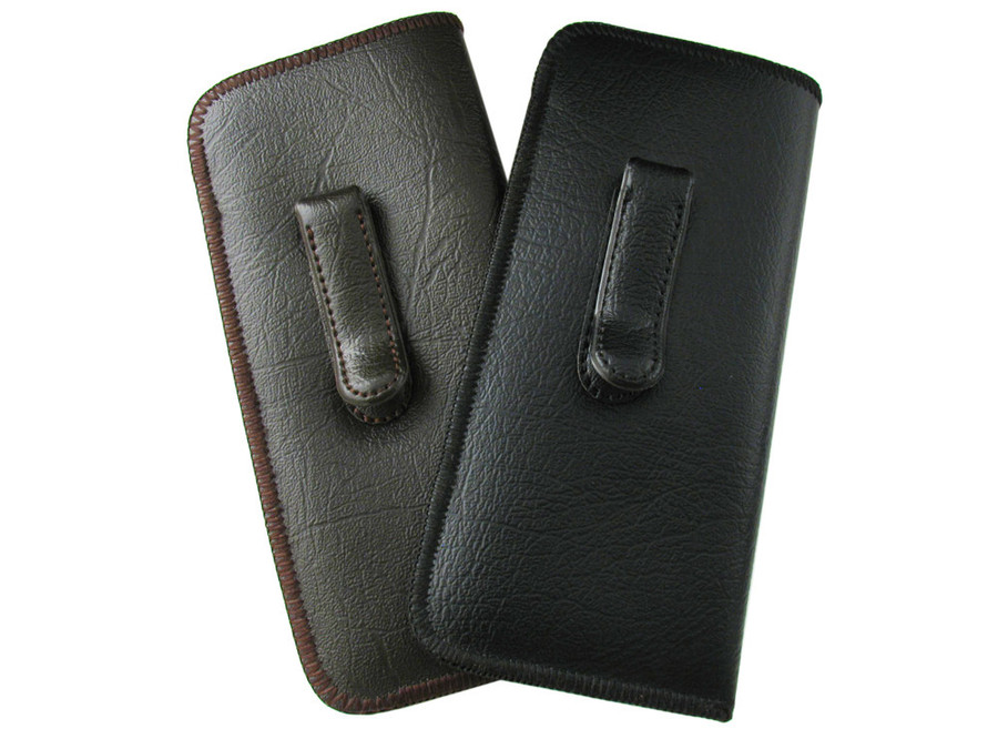 Mens Soft Slip-In Eyeglass Case w/Metal Clip PU.Leather Medium-Lg Black or Brown