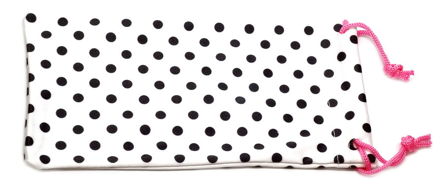 Polka-Dot Microfiber Drawstring Eyeglass Case Black White Pink 6.5" x 3.5"Inches