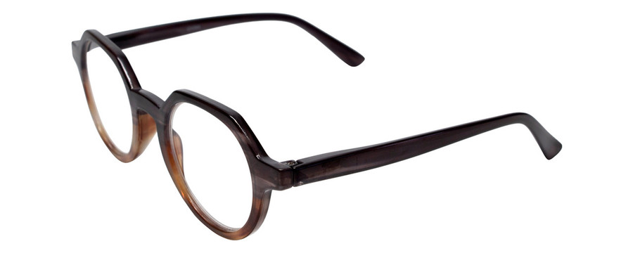 Calabria Elite Designer Unisex Wood Tone Hexagon Round Reading Glasses R207 46mm