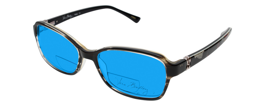 Profile View of Vera Bradley MARGE Designer Polarized Reading Sunglasses with Custom Cut Powered Blue Mirror Lenses in Moon Blooms Floral Black Ladies Rectangle Full Rim Acetate 53 mm