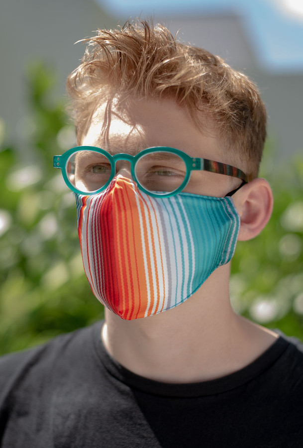 Calabria Men Colorful Stripe Mask & 255 Teal Blue Designer Eyeglasses w/Retainer