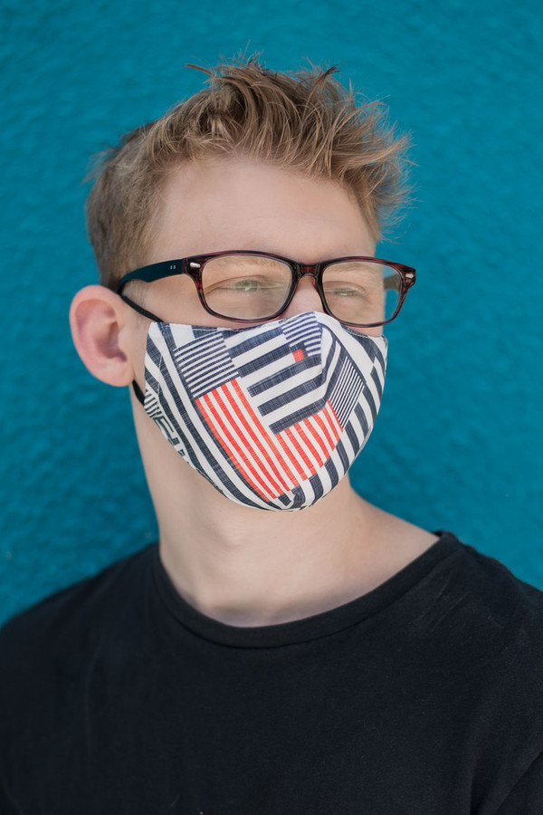 Calabria Men Red Striped Safety Mask&Matching 444 Designer Eyeglasses w/Retainer