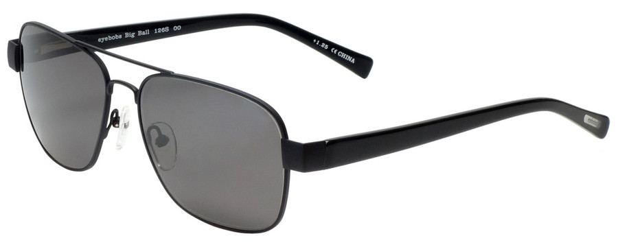 Profile View of Eyebobs Big Ball Unisex Aviator Sunglasses Dark Gun Metal Black/Smoke Grey 56 mm