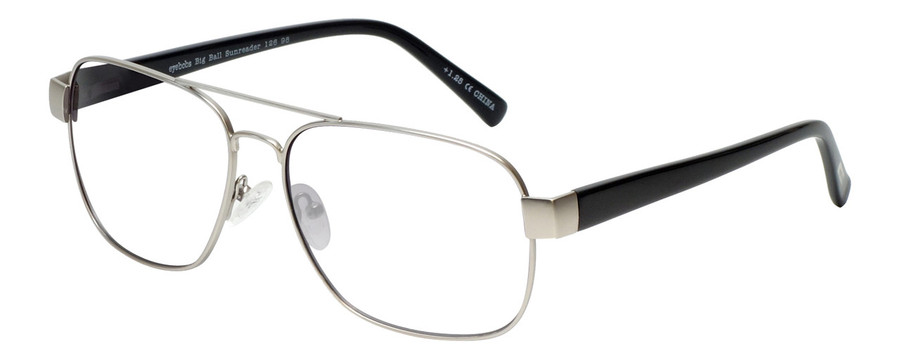 Profile View of Eyebobs Big Ball Designer Reading Eye Glasses in Gun Metal Silver Unisex Aviator Full Rim Metal 56 mm