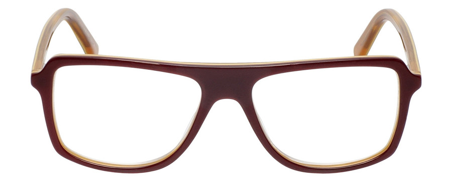 Front View of Eyebobs Buzzed Designer Reading Glasses Burgundy Red Layer Orange Crystal 52 mm