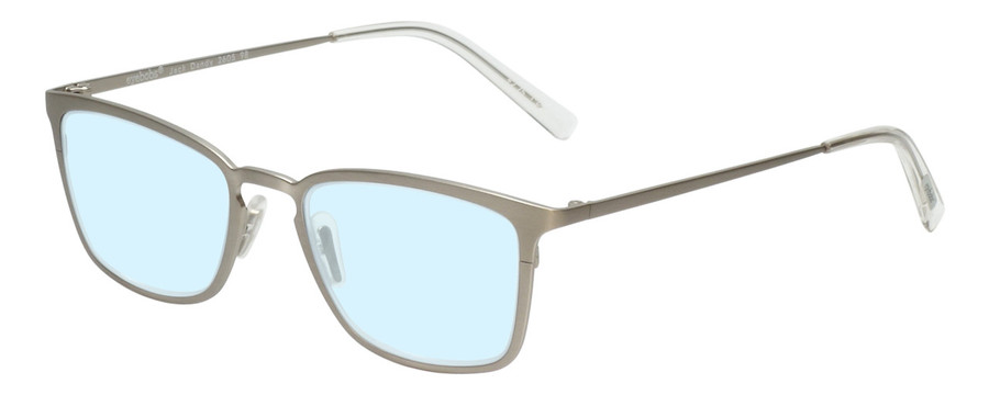 Profile View of Eyebobs Jack Dandy Designer Blue Light Blocking Eyeglasses in Gun Metal Silver Crystal Unisex Square Full Rim Metal 51 mm