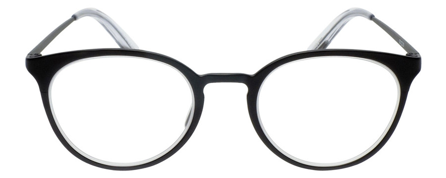 Front View of Eyebobs Jim Dandy Unisex Round Designer Reading Glasses Satin Black Crystal 50mm